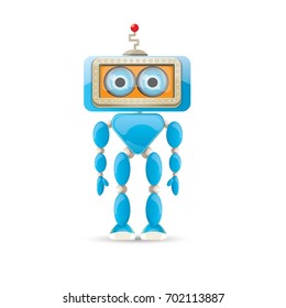 vector funny cartoon blue robot character Isolated on white background. Kids 3d robot toy logo design template