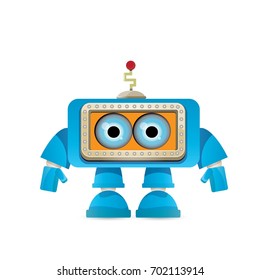 vector funny cartoon blue robot character Isolated on white background. Kids 3d robot toy logo design template