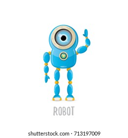 vector funny cartoon blue robot character Isolated on white background. Kids 3d robot toy logo design template