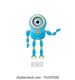 vector funny cartoon blue robot character Isolated on white background. Kids 3d robot toy logo design template