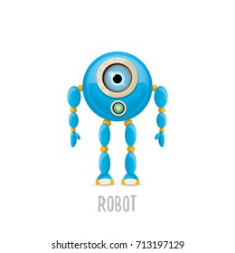 vector funny cartoon blue robot character Isolated on white background. Kids 3d robot toy logo design template