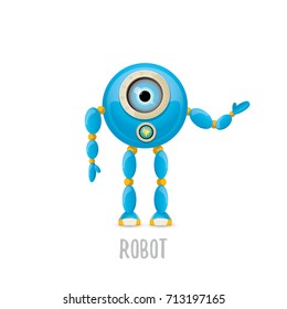 vector funny cartoon blue robot character Isolated on white background. Kids 3d robot toy logo design template