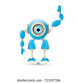 vector funny cartoon blue robot character Isolated on white background. Kids 3d robot toy logo design template