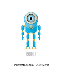 vector funny cartoon blue robot character Isolated on white background. Kids 3d robot toy logo design template