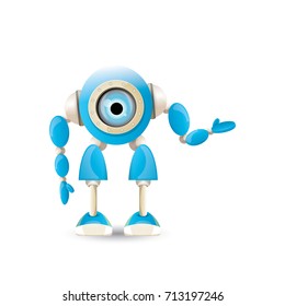 vector funny cartoon blue robot character Isolated on white background. Kids 3d robot toy logo design template