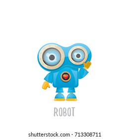vector funny cartoon blue robot character Isolated on white background. Kids 3d robot toy logo design template