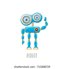 vector funny cartoon blue robot character Isolated on white background. Kids 3d robot toy logo design template