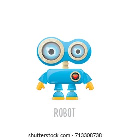 vector funny cartoon blue robot character Isolated on white background. Kids 3d robot toy logo design template