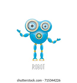 vector funny cartoon blue robot character Isolated on white background. Kids 3d robot toy logo design template