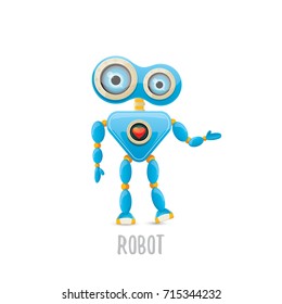 vector funny cartoon blue robot character Isolated on white background. Kids 3d robot toy logo design template