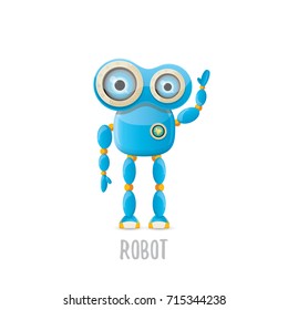 vector funny cartoon blue robot character Isolated on white background. Kids 3d robot toy logo design template