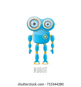 vector funny cartoon blue robot character Isolated on white background. Kids 3d robot toy logo design template