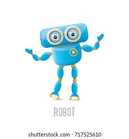 vector funny cartoon blue robot character Isolated on white background. Kids 3d robot toy logo design template