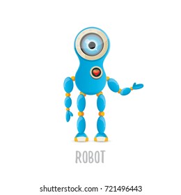 vector funny cartoon blue robot character Isolated on white background. Kids 3d robot toy logo design template