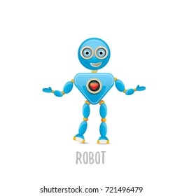 vector funny cartoon blue robot character Isolated on white background. Kids 3d robot toy logo design template