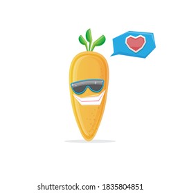 vector funny cartoon carrot character with sunglasses isolated on white background. funky smiling autumn vegetable character 