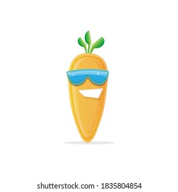vector funny cartoon carrot character with sunglasses isolated on white background. funky smiling autumn vegetable character 
