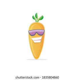 vector funny cartoon carrot character with sunglasses isolated on white background. funky smiling autumn vegetable character 