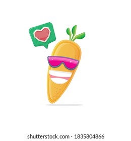 personaje de zanahoria de dibujos animados vectoriales con gafas de sol aisladas en fondo blanco. funky sonriente personaje vegetal otoñal 