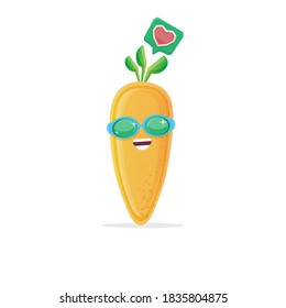 vector funny cartoon carrot character with sunglasses isolated on white background. funky smiling autumn vegetable character 