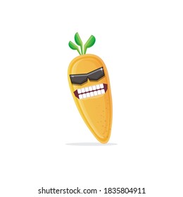 vector funny cartoon carrot character with sunglasses isolated on white background. funky smiling autumn vegetable character 