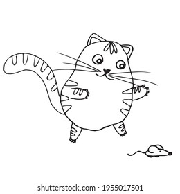 Vector funny cartoon cat. Children's illustration. Print to print. Pets. Cute kitten.