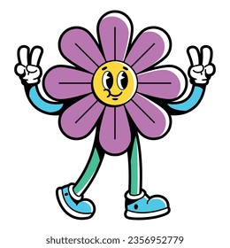 ilustración de flor de personaje de dibujos animados divertidos vectoriales aislados