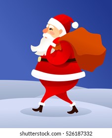 Vector funny cartoon character Santa Claus with bag. Christmas holiday illustration