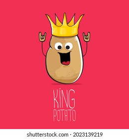 vector funny cartoon cool cute brown smiling king potato icon with gold crown isolated on pink background. vegetable funky king or prince potato character