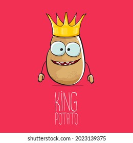 vector funny cartoon cool cute brown smiling king potato icon with gold crown isolated on pink background. vegetable funky king or prince potato character