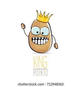 vector funny cartoon cool cute brown smiling king potato with gold crown isolated on white background. vegetable funky character 
