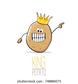 vector funny cartoon cool cute brown smiling king potato icon with gold crown isolated on white background. vegetable funky character