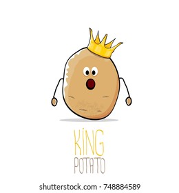 vector funny cartoon cool cute brown smiling king potato icon with gold crown isolated on white background. vegetable funky character