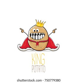 vector funny cartoon cool cute brown smiling king potato with golden crown and red mantle or cape isolated on white background. vegetable funky character