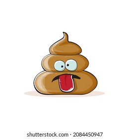 vector funny cartoon cool smiling poo icon isolated on white background. emoji funky poo character. A pile of poo sticker or label