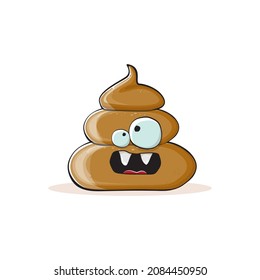 Vektorkomischer Cartoon cool lächelnd poo Symbol einzeln auf weißem Hintergrund. Emoji funky Poo Charakter. Ein Haufen Pflaster auf einem Aufkleber oder Etikett