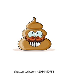 vector funny cartoon cool smiling poo icon isolated on white background. emoji funky poo character. A pile of poo sticker or label