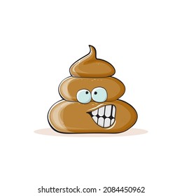 vector funny cartoon cool smiling poo icon isolated on white background. emoji funky poo character. A pile of poo sticker or label