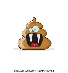 Vektorkomischer Cartoon cool lächelnd poo Symbol einzeln auf weißem Hintergrund. Emoji funky Poo Charakter. Ein Haufen Pflaster auf einem Aufkleber oder Etikett