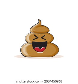 Vektorkomischer Cartoon cool lächelnd poo Symbol einzeln auf weißem Hintergrund. Emoji funky Poo Charakter. Ein Haufen Pflaster auf einem Aufkleber oder Etikett