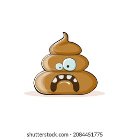 Vektorkomischer Cartoon cool lächelnd poo Symbol einzeln auf weißem Hintergrund. Emoji funky Poo Charakter. Ein Haufen Pflaster auf einem Aufkleber oder Etikett