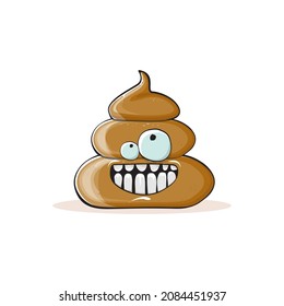 Vektorkomischer Cartoon cool lächelnd poo Symbol einzeln auf weißem Hintergrund. Emoji funky Poo Charakter. Ein Haufen Pflaster auf einem Aufkleber oder Etikett