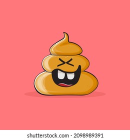 vector funny cartoon cool smiling poo icon isolated on pink background. emoji funky and very cute poo character. A pile of poo sticker or label