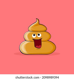 Vektorkomischer Cartoon cool lächelnd Poo Symbol einzeln auf rosafarbenem Hintergrund. Emoji funky und sehr süß Poo Charakter. Ein Haufen Pflaster auf einem Aufkleber oder Etikett