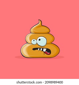 Vektorkomischer Cartoon cool lächelnd Poo Symbol einzeln auf rosafarbenem Hintergrund. Emoji funky und sehr süß Poo Charakter. Ein Haufen Pflaster auf einem Aufkleber oder Etikett