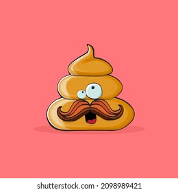 Vektorkomischer Cartoon cool lächelnd Poo Symbol einzeln auf rosafarbenem Hintergrund. Emoji funky und sehr süß Poo Charakter. Ein Haufen Pflaster auf einem Aufkleber oder Etikett