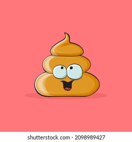 Vektorkomischer Cartoon cool lächelnd Poo Symbol einzeln auf rosafarbenem Hintergrund. Emoji funky und sehr süß Poo Charakter. Ein Haufen Pflaster auf einem Aufkleber oder Etikett