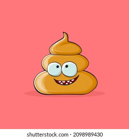 Vektorkomischer Cartoon cool lächelnd Poo Symbol einzeln auf rosafarbenem Hintergrund. Emoji funky und sehr süß Poo Charakter. Ein Haufen Pflaster auf einem Aufkleber oder Etikett