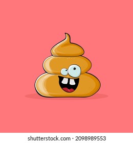 Vektorkomischer Cartoon cool lächelnd Poo Symbol einzeln auf rosafarbenem Hintergrund. Emoji funky und sehr süß Poo Charakter. Ein Haufen Pflaster auf einem Aufkleber oder Etikett