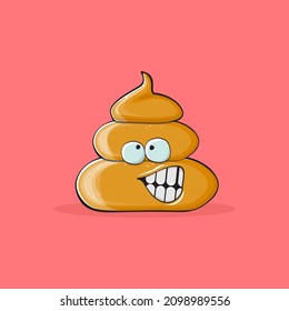 vector funny cartoon cool smiling poo icon isolated on pink background. emoji funky and very cute poo character. A pile of poo sticker or label